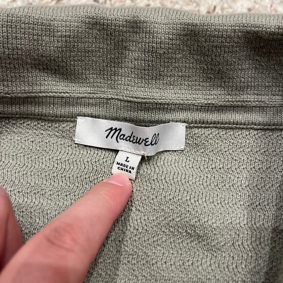 Madewell Men's Button Up Long Sleeve Sweater Polo Sz L Washed Olive Preppy - Picture 2 of 8